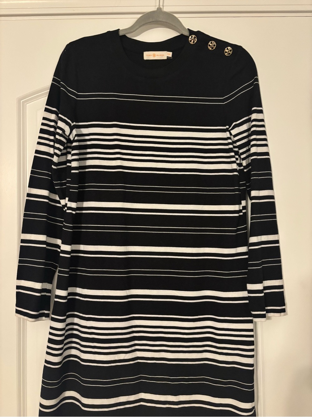 Tory Burch Black and White Striped Long Sleeve Dress